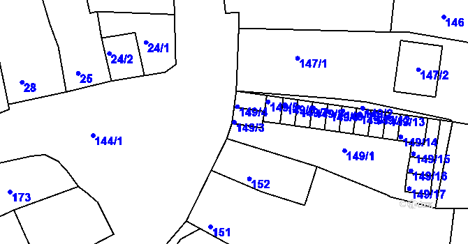 Parcela st. 149/3 v KÚ Podbořany, Katastrální mapa