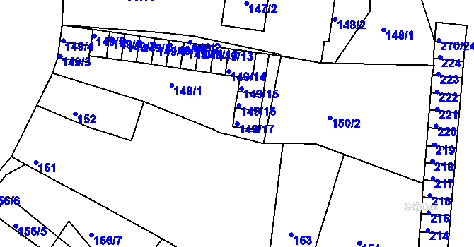 Parcela st. 149/17 v KÚ Podbořany, Katastrální mapa