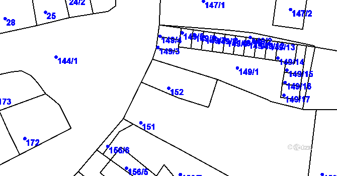 Parcela st. 152 v KÚ Podbořany, Katastrální mapa