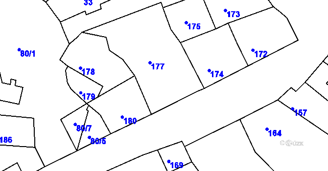Parcela st. 176 v KÚ Podbořany, Katastrální mapa