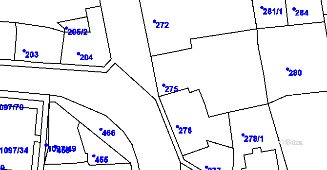 Parcela st. 275 v KÚ Podbořany, Katastrální mapa