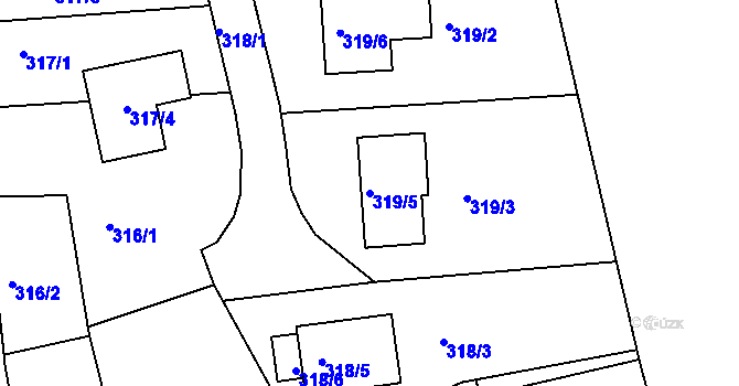 Parcela st. 319/5 v KÚ Podbořany, Katastrální mapa