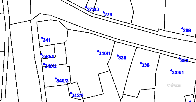 Parcela st. 340/1 v KÚ Podbořany, Katastrální mapa
