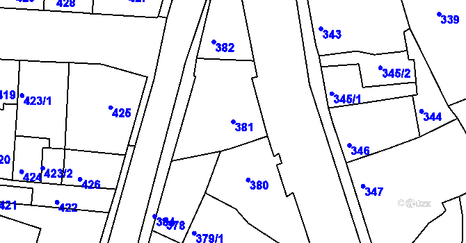 Parcela st. 381 v KÚ Podbořany, Katastrální mapa