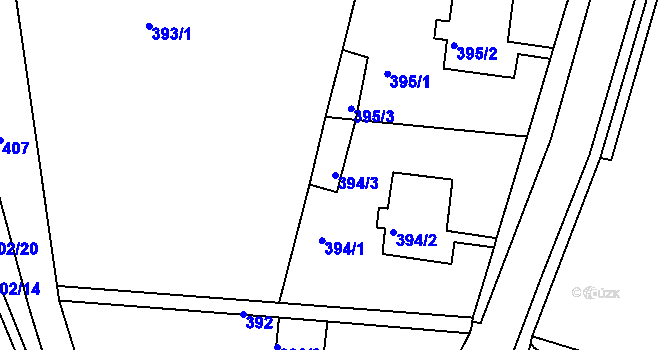 Parcela st. 394/3 v KÚ Podbořany, Katastrální mapa