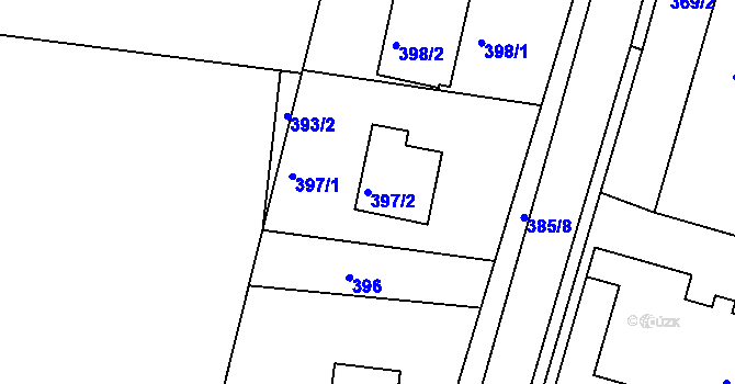 Parcela st. 397/2 v KÚ Podbořany, Katastrální mapa