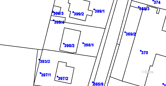 Parcela st. 398/1 v KÚ Podbořany, Katastrální mapa