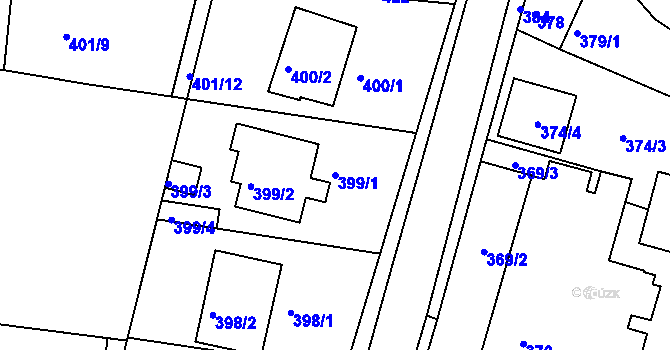 Parcela st. 399/1 v KÚ Podbořany, Katastrální mapa