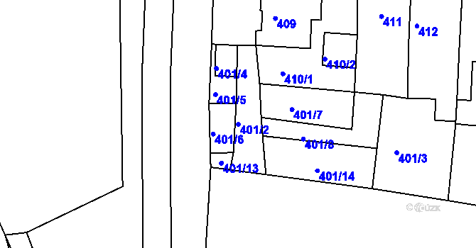 Parcela st. 401/2 v KÚ Podbořany, Katastrální mapa