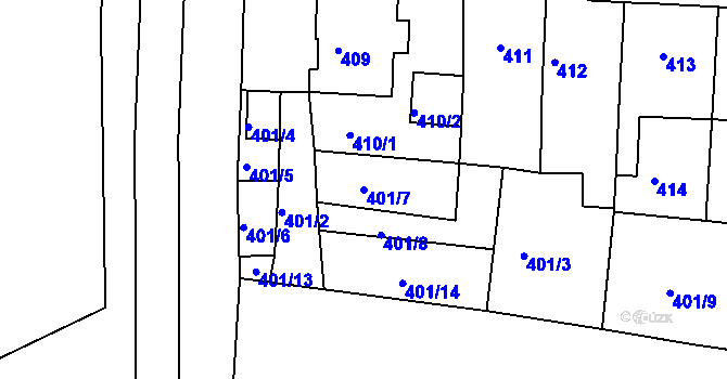 Parcela st. 401/7 v KÚ Podbořany, Katastrální mapa