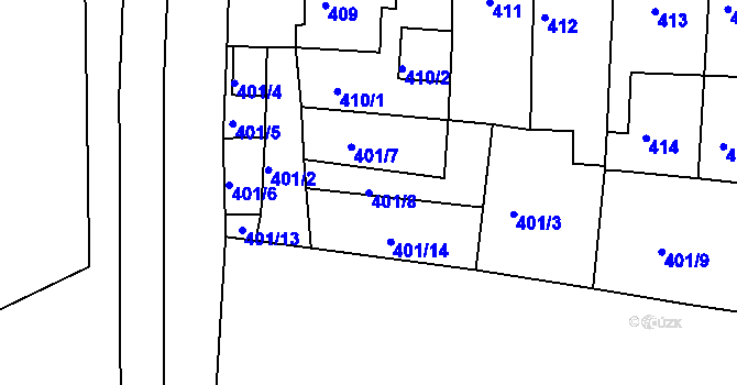 Parcela st. 401/8 v KÚ Podbořany, Katastrální mapa