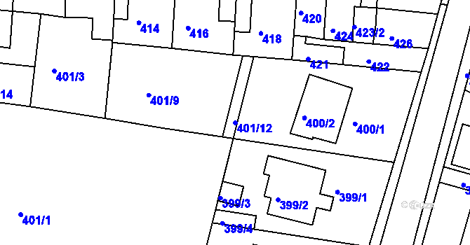 Parcela st. 401/12 v KÚ Podbořany, Katastrální mapa