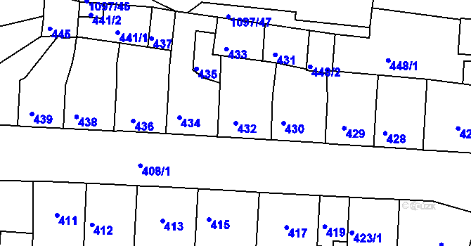 Parcela st. 432 v KÚ Podbořany, Katastrální mapa