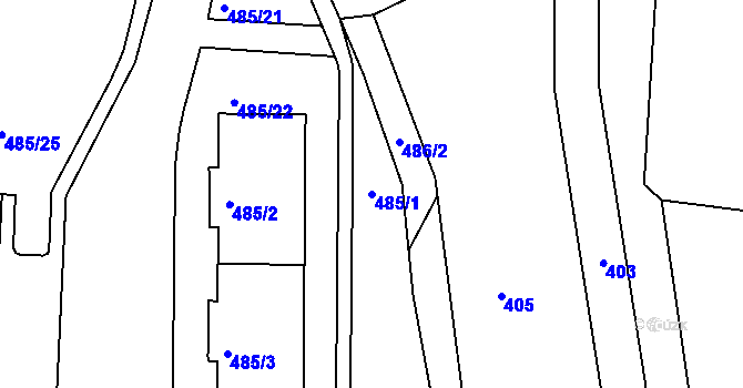 Parcela st. 485/1 v KÚ Podbořany, Katastrální mapa