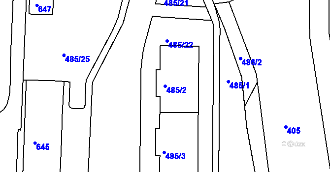 Parcela st. 485/2 v KÚ Podbořany, Katastrální mapa