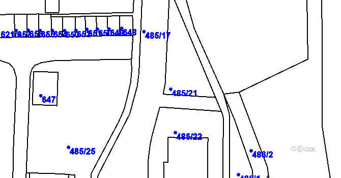 Parcela st. 485/21 v KÚ Podbořany, Katastrální mapa