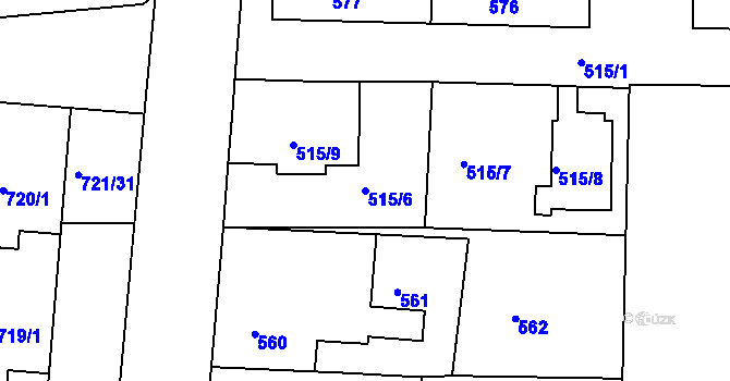 Parcela st. 515/6 v KÚ Podbořany, Katastrální mapa