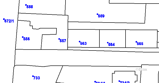 Parcela st. 563 v KÚ Podbořany, Katastrální mapa