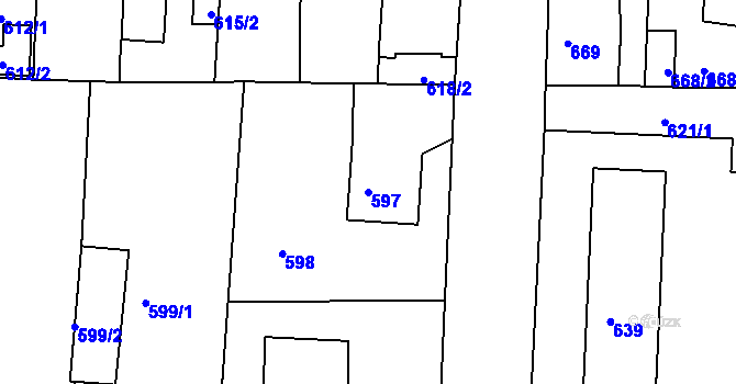 Parcela st. 597 v KÚ Podbořany, Katastrální mapa