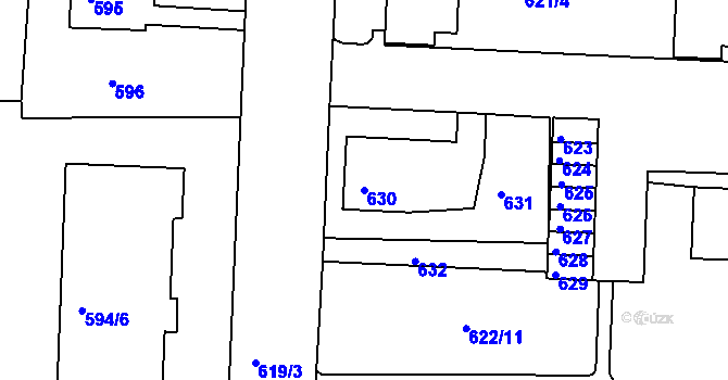 Parcela st. 630 v KÚ Podbořany, Katastrální mapa