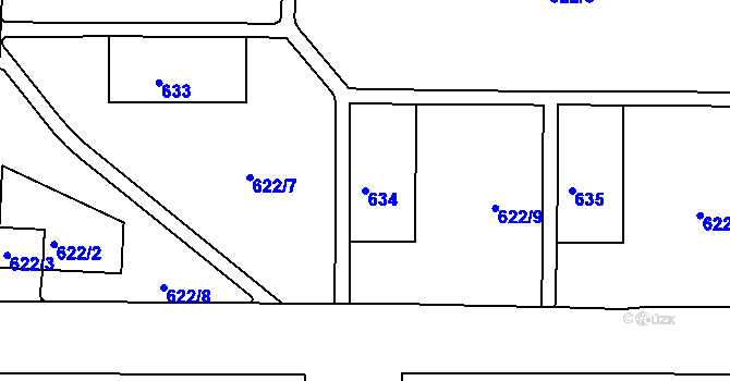 Parcela st. 634 v KÚ Podbořany, Katastrální mapa