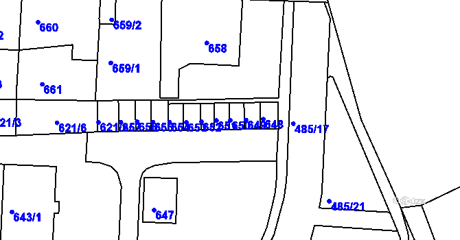 Parcela st. 650 v KÚ Podbořany, Katastrální mapa