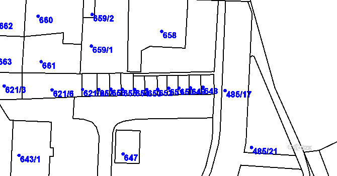 Parcela st. 651 v KÚ Podbořany, Katastrální mapa