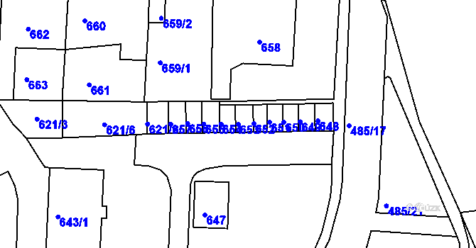 Parcela st. 653 v KÚ Podbořany, Katastrální mapa