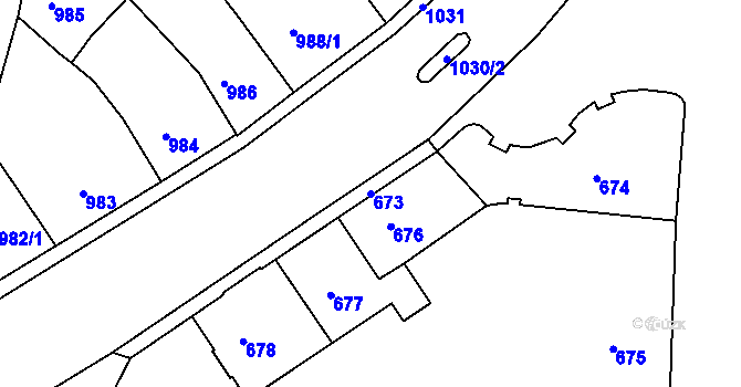 Parcela st. 673 v KÚ Podbořany, Katastrální mapa