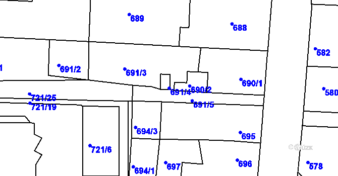 Parcela st. 691/4 v KÚ Podbořany, Katastrální mapa