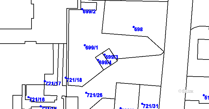 Parcela st. 699/3 v KÚ Podbořany, Katastrální mapa