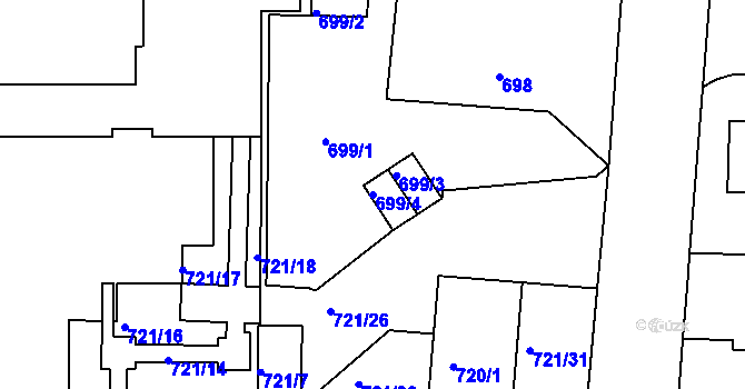 Parcela st. 699/4 v KÚ Podbořany, Katastrální mapa