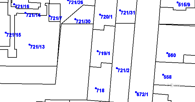 Parcela st. 719/1 v KÚ Podbořany, Katastrální mapa