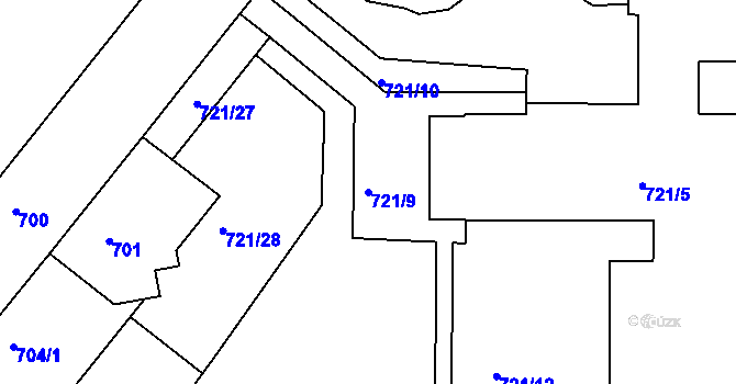 Parcela st. 721/9 v KÚ Podbořany, Katastrální mapa