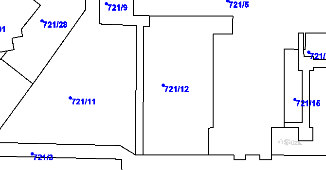 Parcela st. 721/12 v KÚ Podbořany, Katastrální mapa