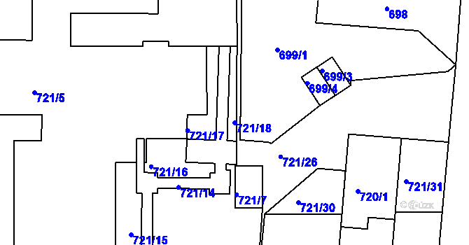 Parcela st. 721/18 v KÚ Podbořany, Katastrální mapa