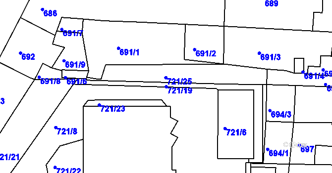 Parcela st. 721/19 v KÚ Podbořany, Katastrální mapa