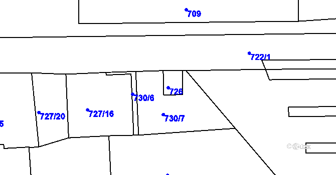 Parcela st. 726 v KÚ Podbořany, Katastrální mapa