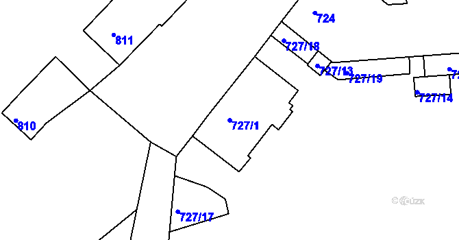 Parcela st. 727/1 v KÚ Podbořany, Katastrální mapa