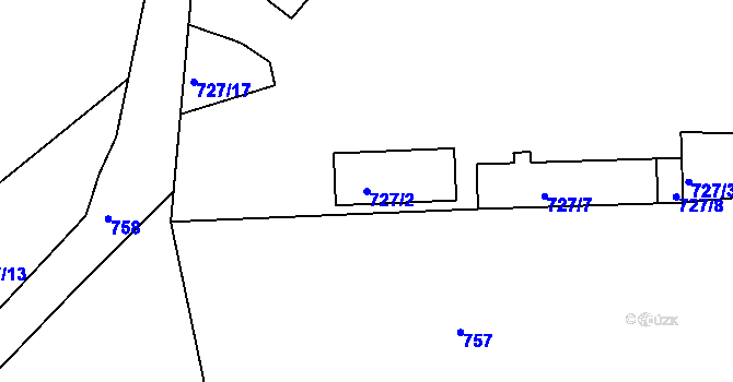 Parcela st. 727/2 v KÚ Podbořany, Katastrální mapa