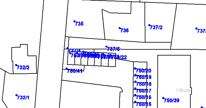 Parcela st. 750/21 v KÚ Podbořany, Katastrální mapa