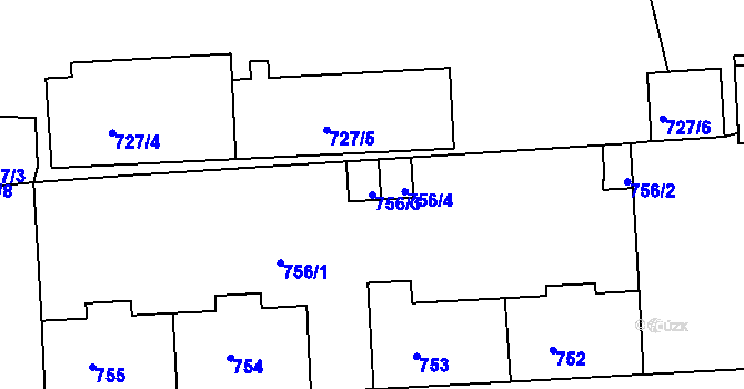 Parcela st. 756/3 v KÚ Podbořany, Katastrální mapa