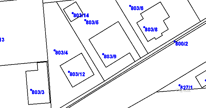 Parcela st. 803/9 v KÚ Podbořany, Katastrální mapa