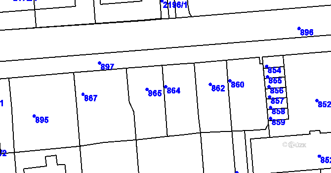 Parcela st. 864 v KÚ Podbořany, Katastrální mapa