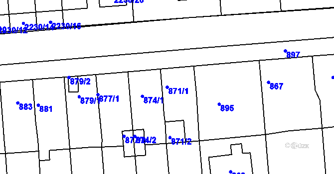 Parcela st. 871/1 v KÚ Podbořany, Katastrální mapa