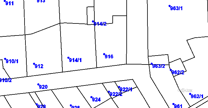 Parcela st. 916 v KÚ Podbořany, Katastrální mapa