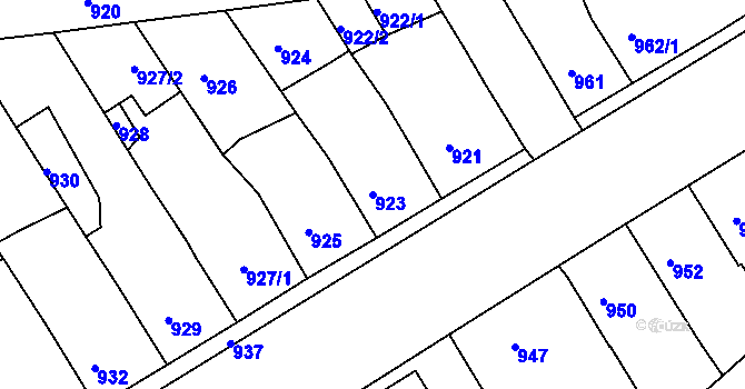Parcela st. 923 v KÚ Podbořany, Katastrální mapa