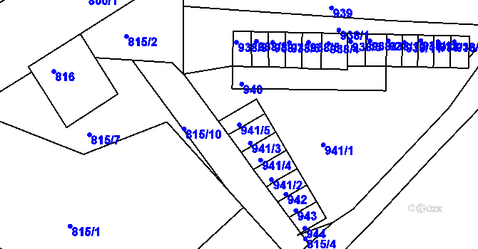 Parcela st. 941/5 v KÚ Podbořany, Katastrální mapa