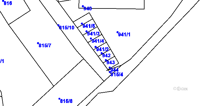 Parcela st. 942 v KÚ Podbořany, Katastrální mapa