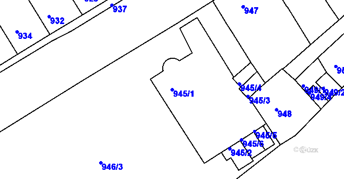 Parcela st. 945/1 v KÚ Podbořany, Katastrální mapa